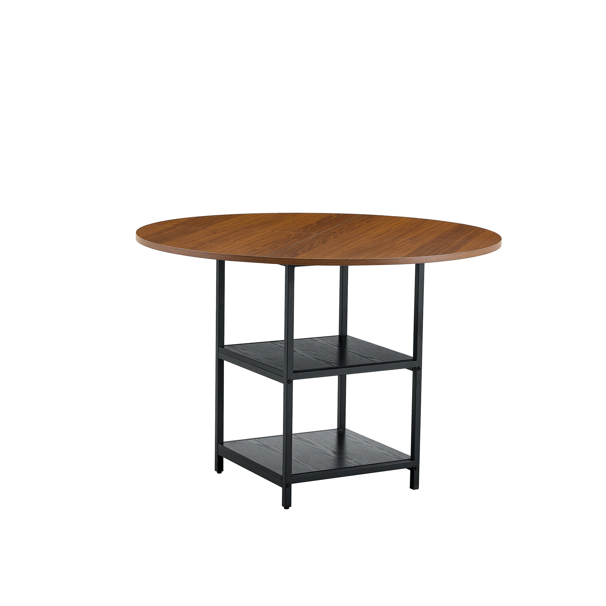 ESSTISCH Moderner Esstisch rund 107 cm mit Ablage, Metallgestell, Nussbaum-Optik, Holzwerkstoff/Metall - Walnussfarben/Schwarz, Holzwerkstoff/Metall (107/107/75cm) - EVRYAE