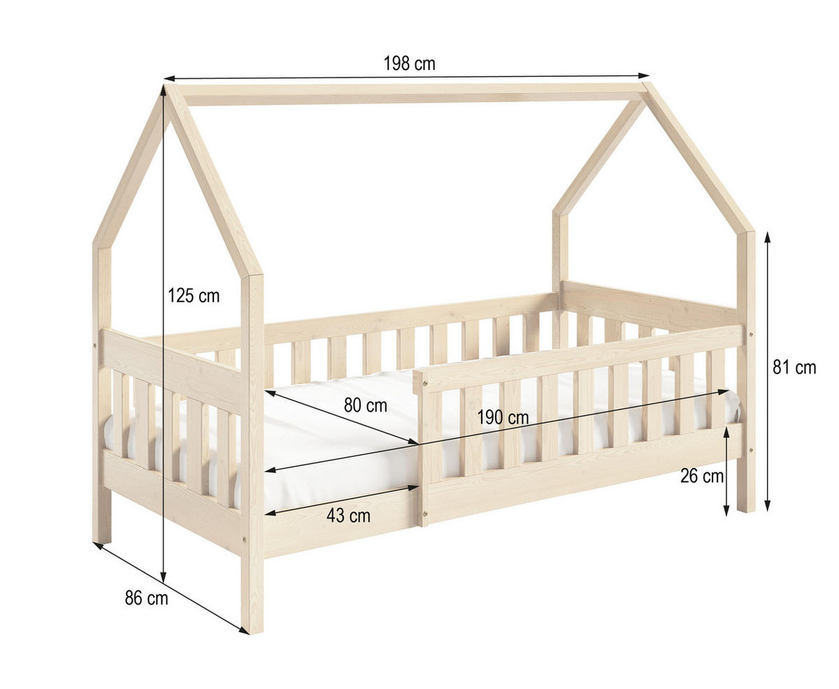 KINDERBETT BELLA 80x190 cm Hellgrau - Hellgrau, Holz (80/190cm) - MASSENO