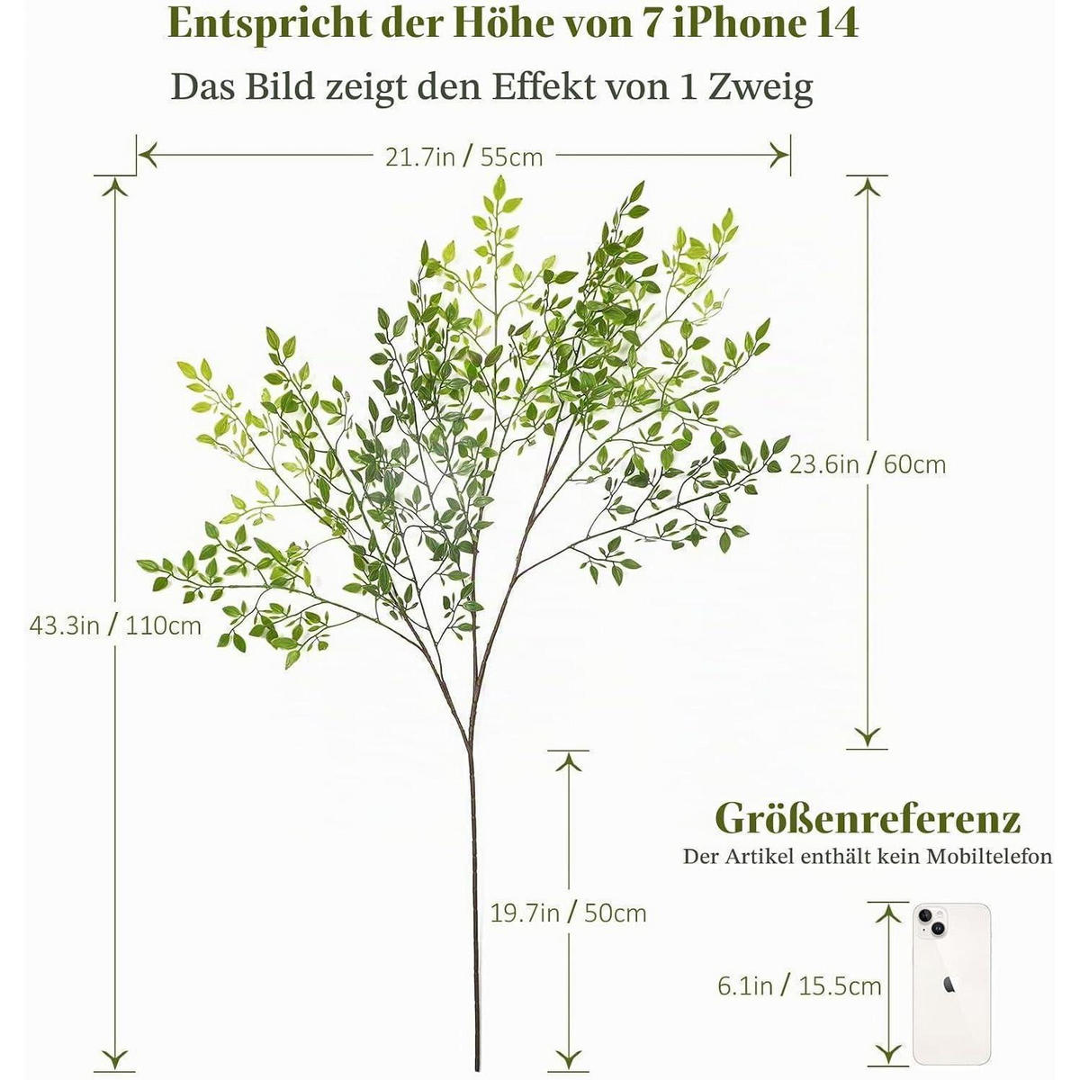 KÜNSTLICHE Pflanzen Zweige 2-teiliges Set 110 cm Grün - Grün, Kunststoff (34.5cm)