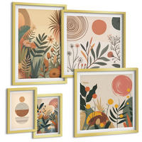 BILDER SET 5er Set - 50x50 cm & 20x30 cm & 40x60 cm Goldrahmen - Zitronenzweige mit blauen Blättern - Goldfarben, Kunststoff (40/60cm) - TULUP