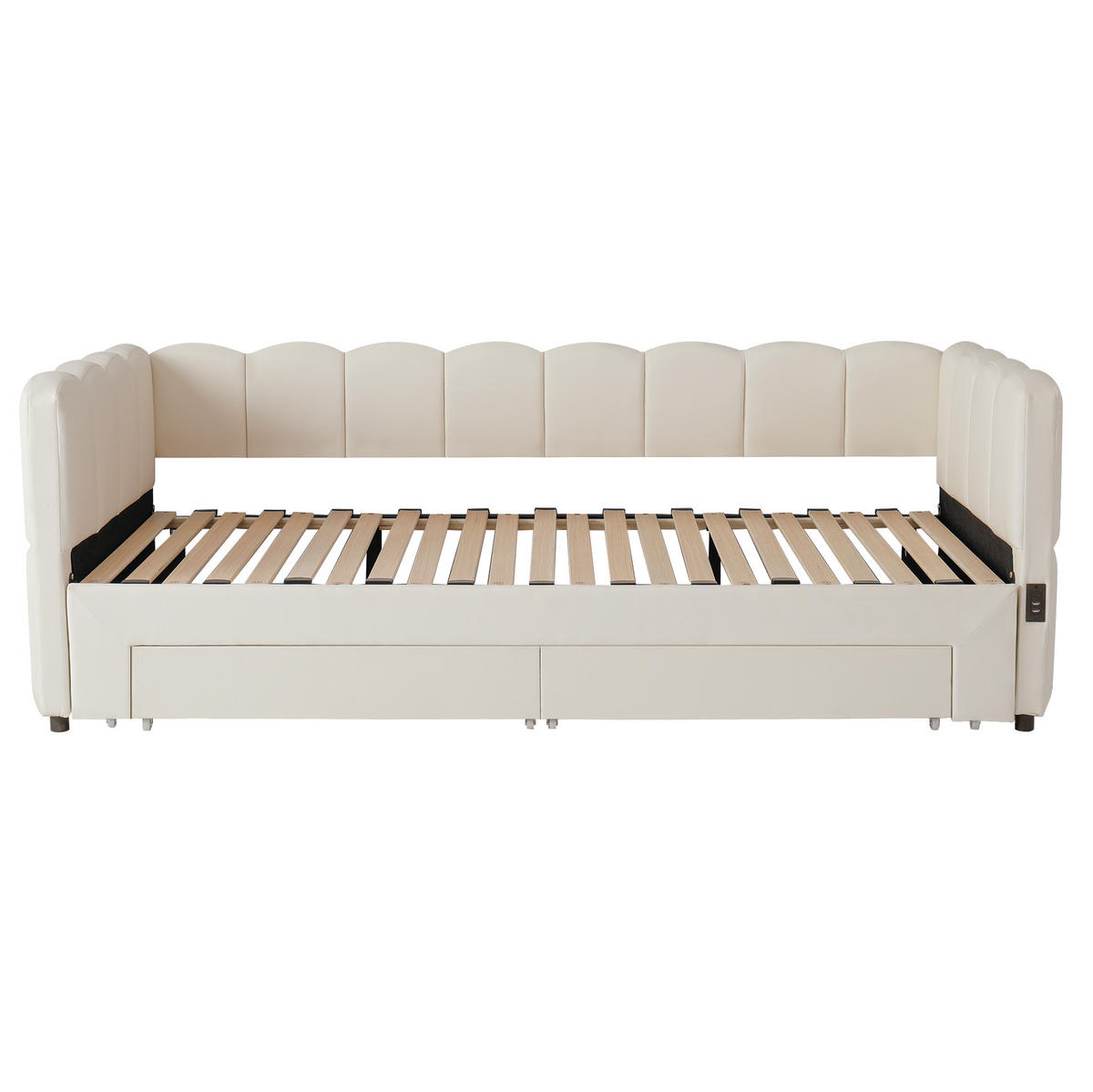 DNEVNI krevet od lanene tkanine 90x190 cm bež, izvlačiv na 180x190 cm s USB i Type-C priključcima te 2 ladice - bež, tekstil (90/190cm) - Modfu