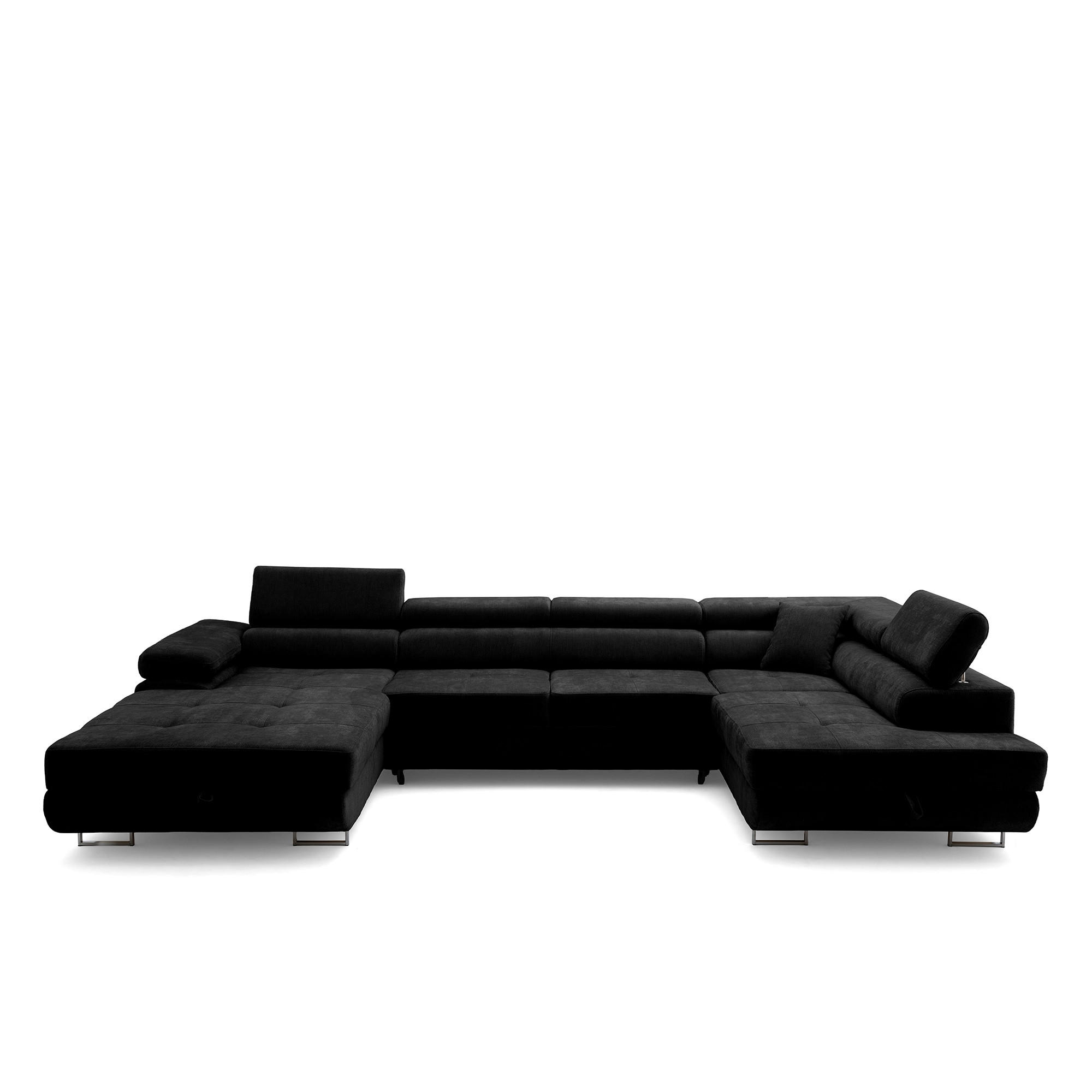 ECKSOFA U-Form WILD U Rechts mit Schlaffunktion 130x260 Chenille Schwarz - Silberfarben/Schwarz, Holz/Textil (203/90/350cm) - Muffo