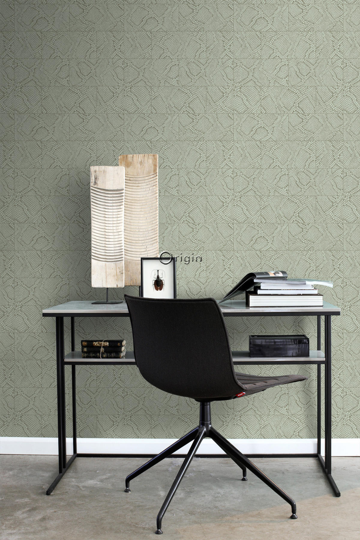 TAPETE Fliesenmuster mit Schlangenhaut-Motiv 53 cm x 10.05 m - Grau, Papier (53/1000cm) - Origin Wallcoverings