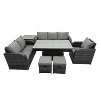 GARTENMÖBEL SET mit Höhenverstellbarer Esstisch 3-Sitzer Sofa, Stuhl 8-Sitzer Grau - Dunkelgrau/Grau, Glas/Kunststoff - Fimous