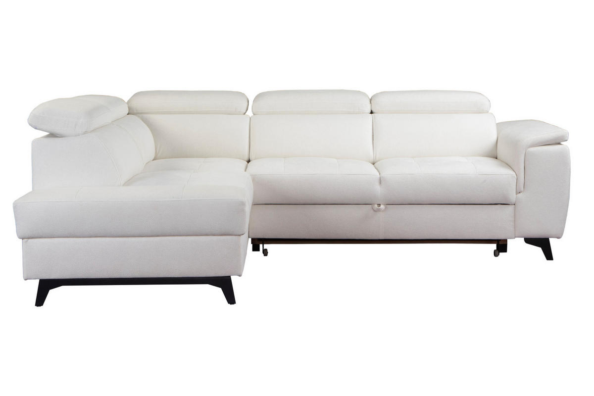 ECKSOFA VOLA Weiß Velours-Stoff mit Schlaffunktion - Weiß, Holz (270/199cm) - MASSENO