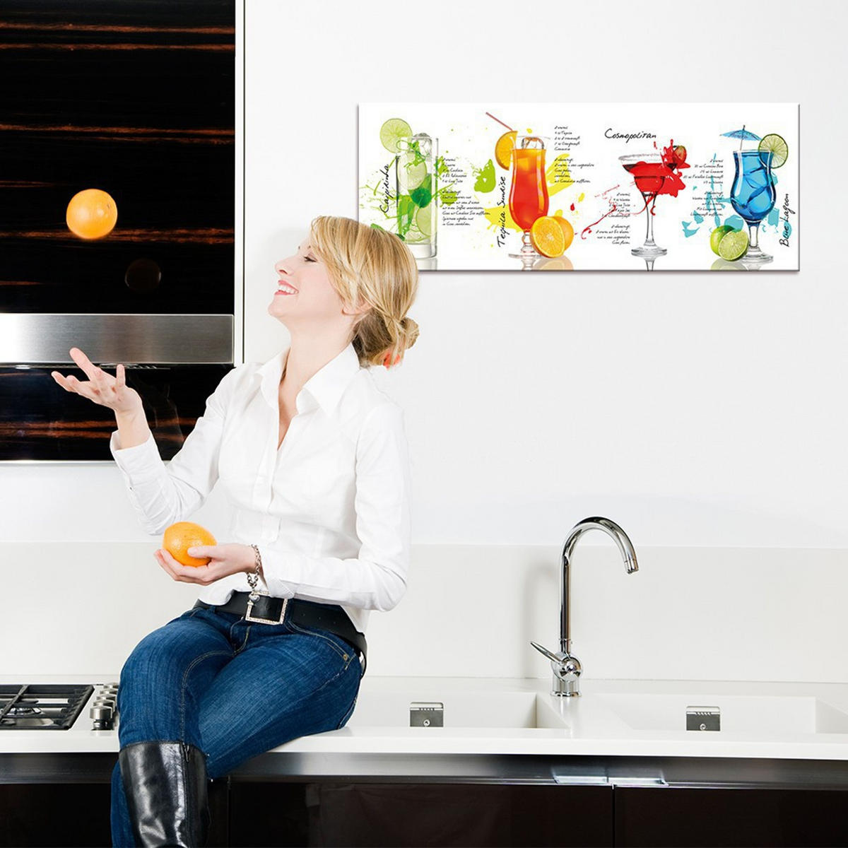 GLASBILD 80x30 cm Küche Cocktails bunt - Multicolor, Glas (80/30cm) - artissimo