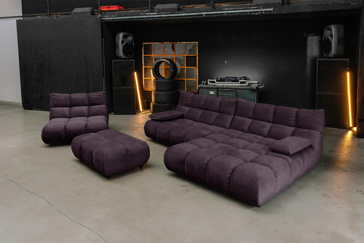 SITZGRUPPE VIVIEN 3ER SET Violett Velvet - Violett, Kunststoff/Textil (359/85/510cm) - KAWOLA