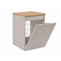 BADEZIMMERSCHRANK MIT WÄSCHEKORB: Kaschmir / Platte Helle Eiche, Griff Gold, 40 x 46 x 58,6 cm - Kaschmir/Eichefarben, Holzwerkstoff (40/58.6/46cm) - 3XE LIVING