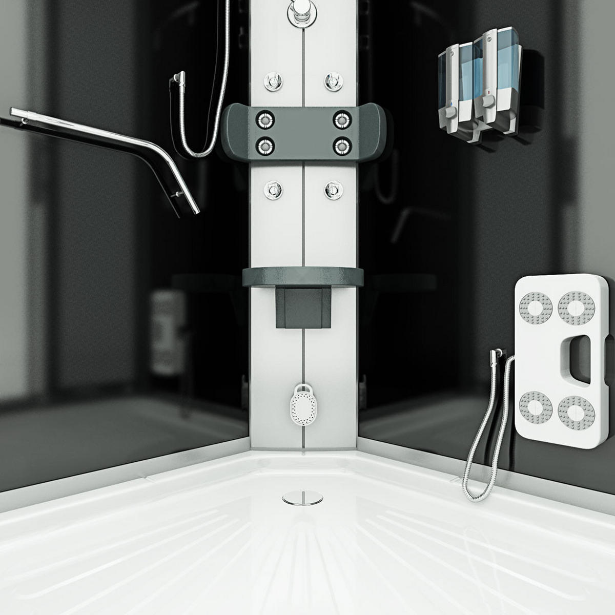 FERTIGDUSCHE Dusche D58-23T1 Schwarz 100x100 - Schwarz, Glas/Kunststoff (100/100/215cm) - AcquaVapore by Sandra Jentho