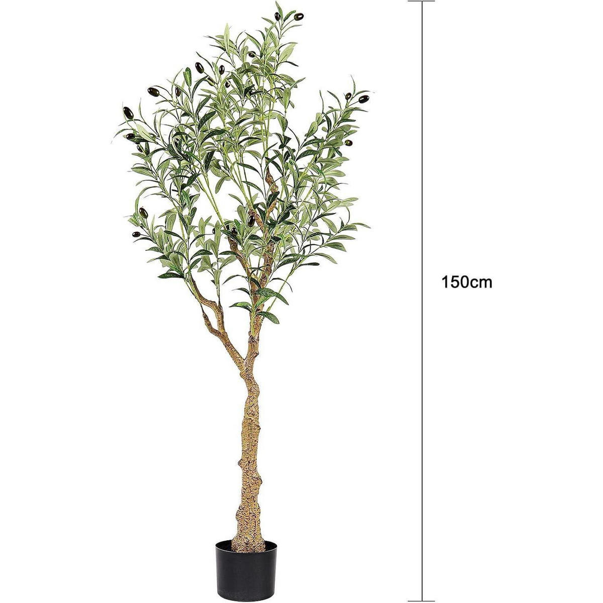 KUNSTPFLANZE Olivenbaum 150 cm mit Topf - Olivgrün, Kunststoff (150cm)