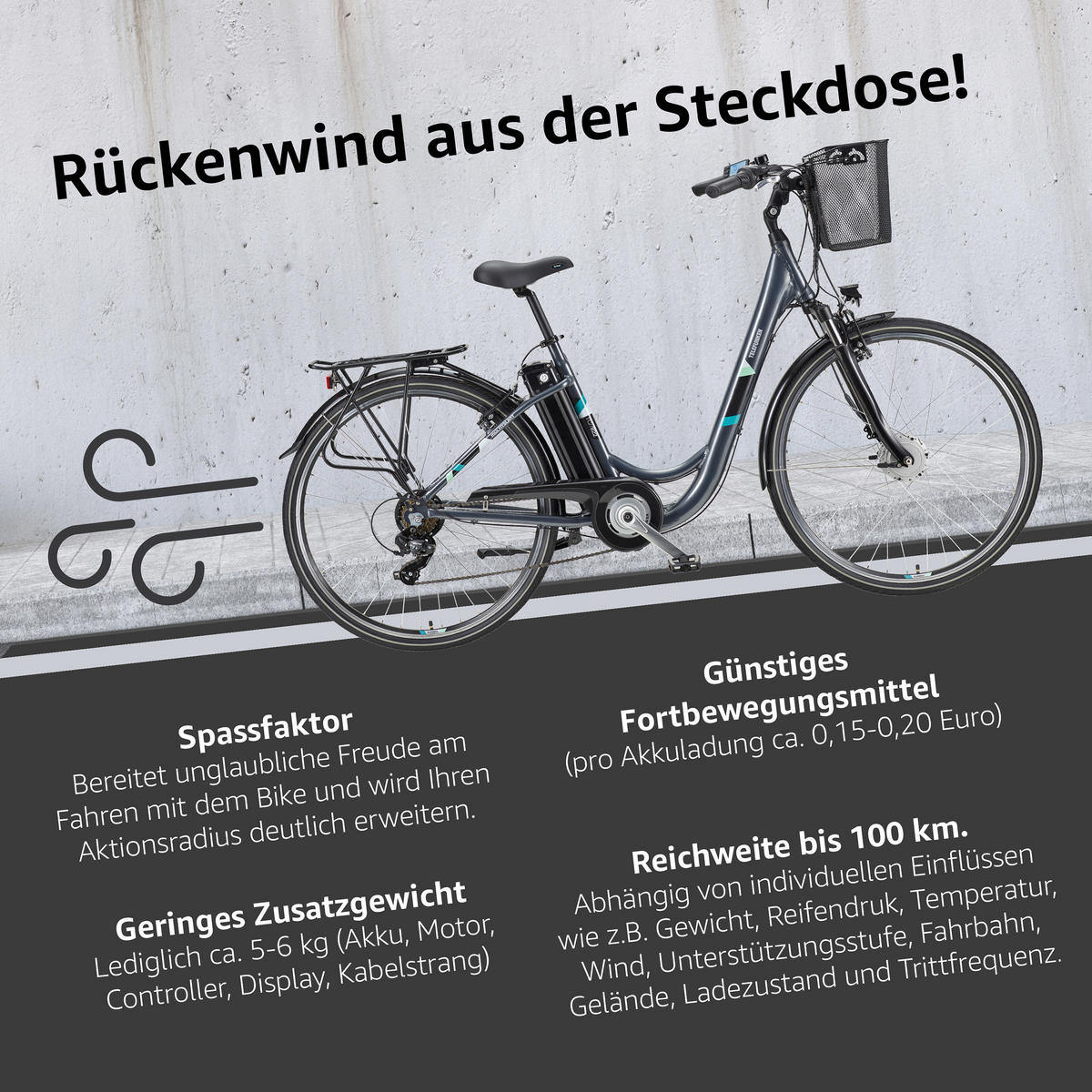 E-BIKE Cityrad Multitalent RC822 Für Damen u. Herren 374,4 Wh Frontmotor 7-Gang-Kettenschaltung 28 Zoll - Anthrazit, Metall (114.5cm) - Telefunken