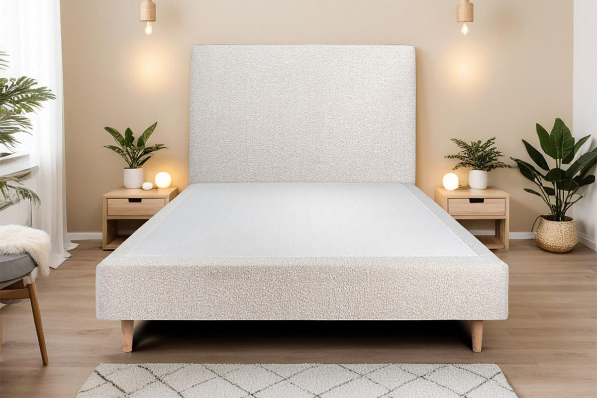 KOPFTEIL gepolstertes – hellbeiger Bouclé-Stoff - 135 cm - Beige, Holz (135/120/10cm) - Sommeil de Plomb