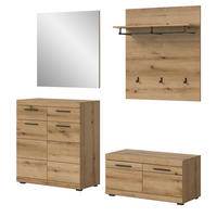 GARDEROBE Set 4-teilig Evoke Eiche 195 cm, Flurmöbel mit viel Stauraum - Eichefarben/Schwarz, Glas/Holzwerkstoff (195/197/40cm) - Inn.Furn