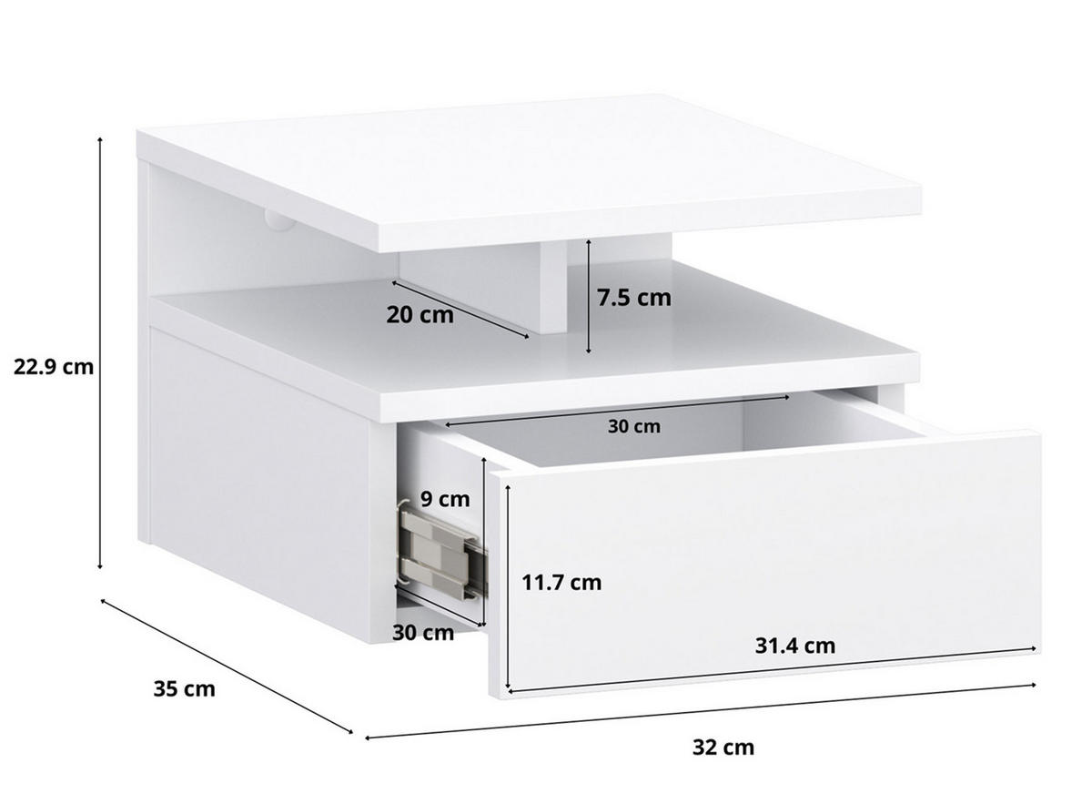 NACHTTISCH T01 weiß 32 / 35 / 23cm - Weiß, Holz/Holzwerkstoff (32/23/35cm) - Feldmann-Wohnen