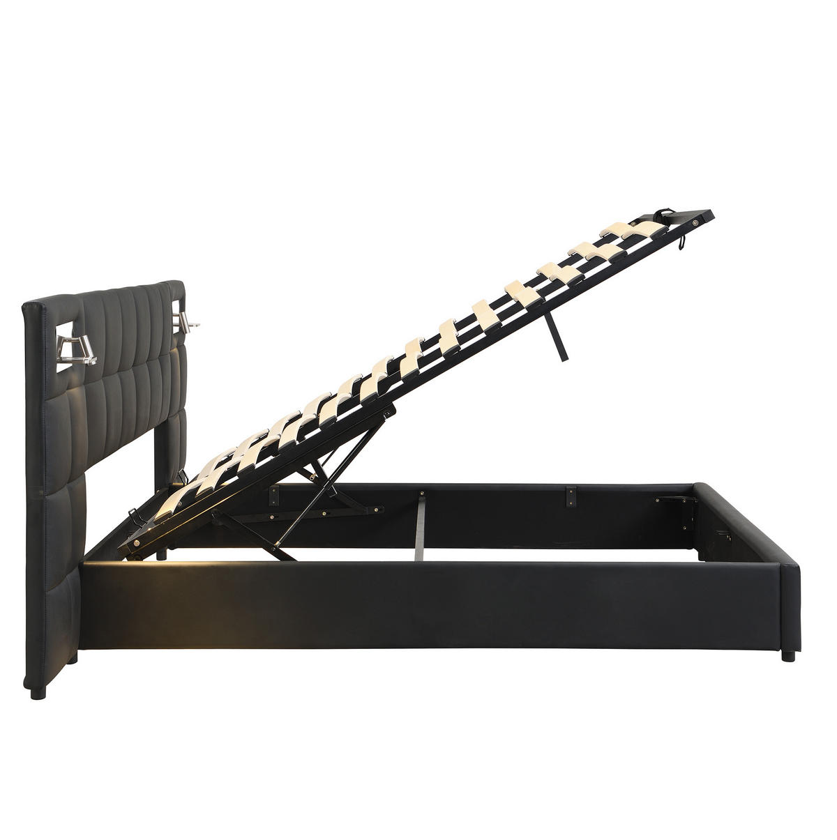 POLSTERBETT 180/200 cm mit USB-Anschluss, kabelloser Ladefunktion, Beleuchtung und hydraulischem Stauraum, Schwarz - Schwarz, Kunststoff (180/200cm) - Redom