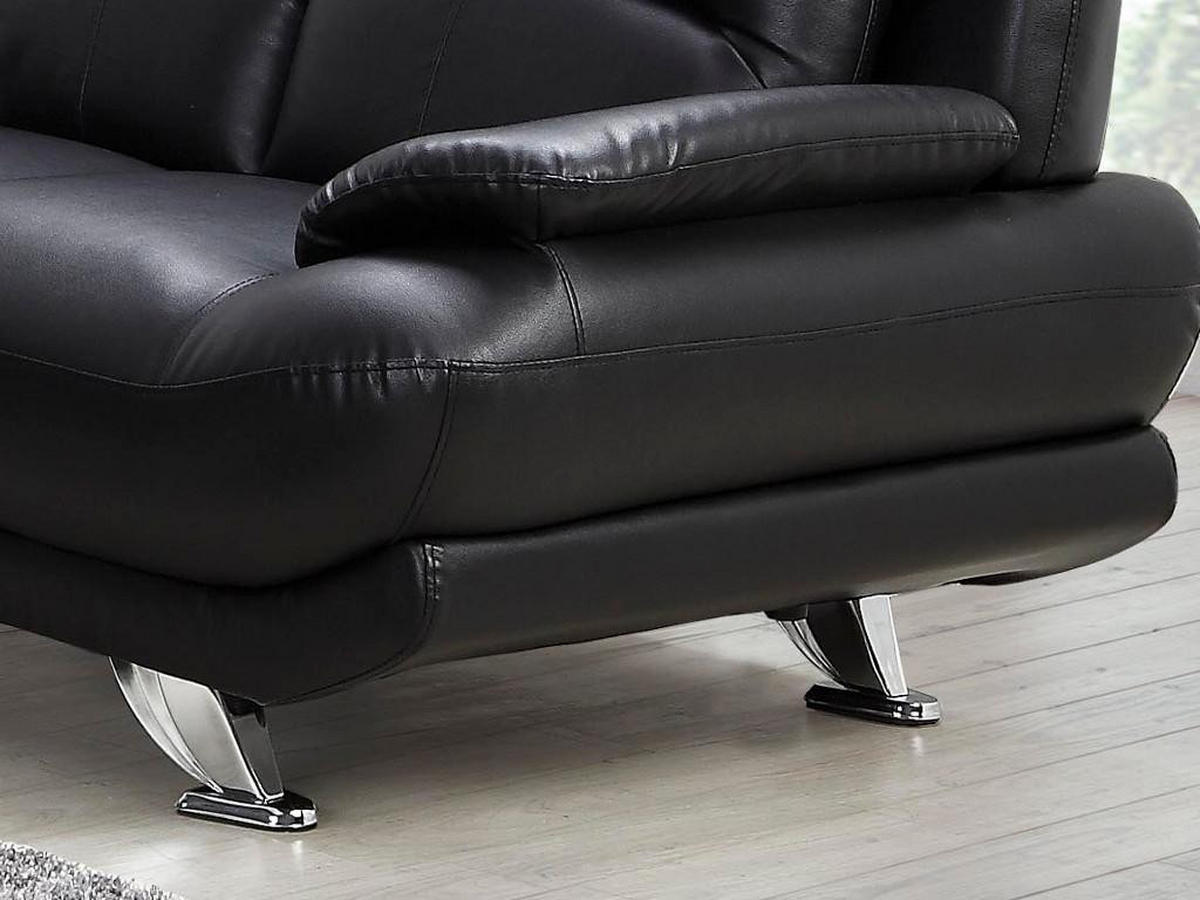 SOFA 3-Sitzer - Kunstleder - Schwarz - MUSKO - Schwarz, Leder (91/89/200cm) - Vente-Unique