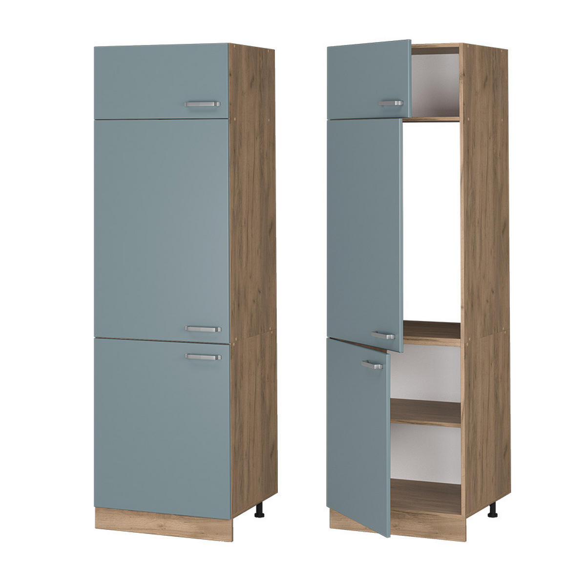KÜHLUMBAUSCHRANK R-Line Blau-Grau 60 cm - Honigeiche/Eiche Wotan, Holzwerkstoff (60/206.8/57.2cm) - Vicco