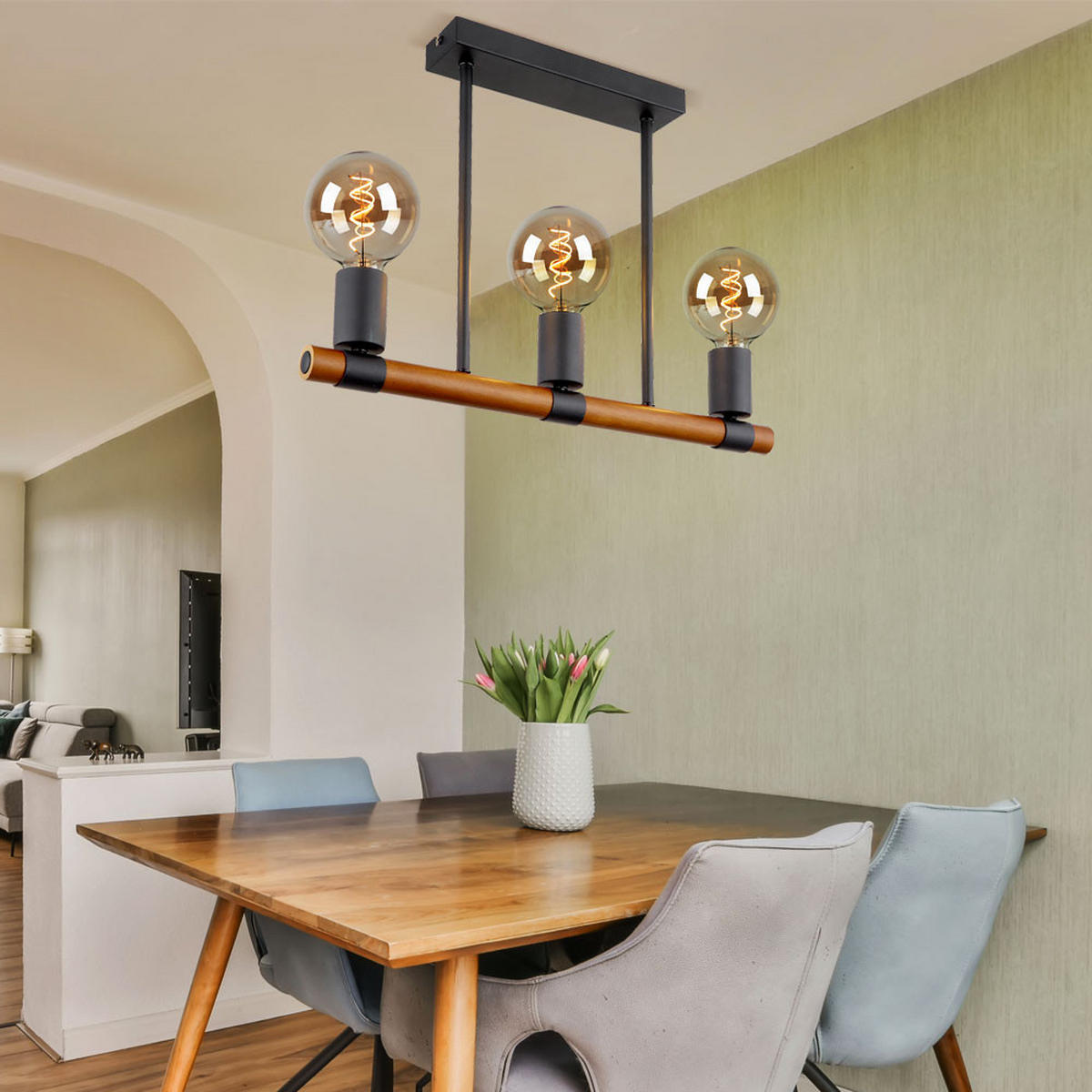 DECKENLEUCHTE Heinrich Holz Schwarz Braun - Braun, Holz (50/60/45cm) - Globo Lighting