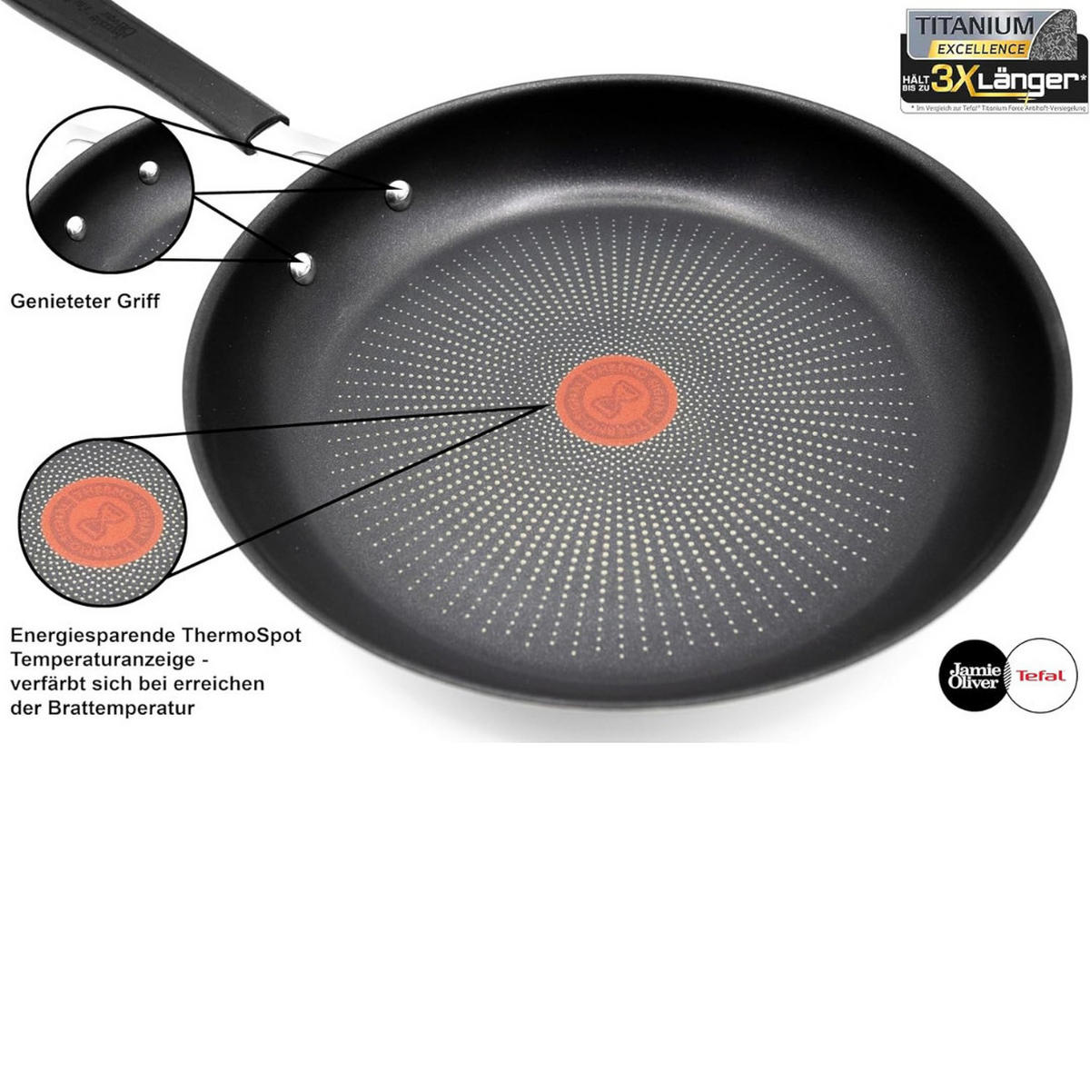 PFANNENSET E85711 Jamie Oliver, 5 Teilig, 20 24 cm Bratpfanne, 28 cm Wokpfanne, Edelstahl, Antihaftbeschichtung, Induktionsgeeignet - Silberfarben, Metall - Tefal