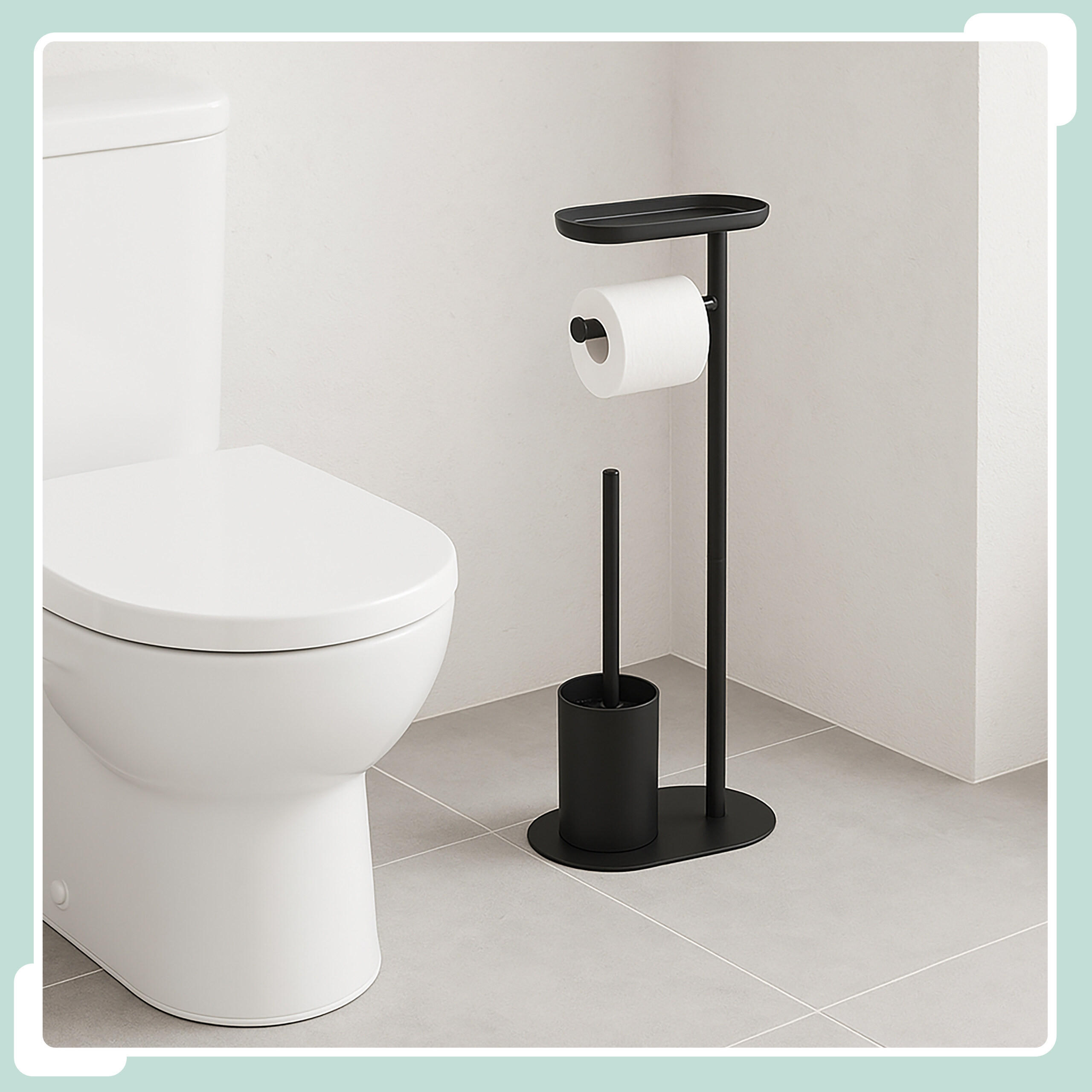 WC-GARNITUR - Schwarz, Kunststoff/Metall (23/65/17cm) - Relaxdays
