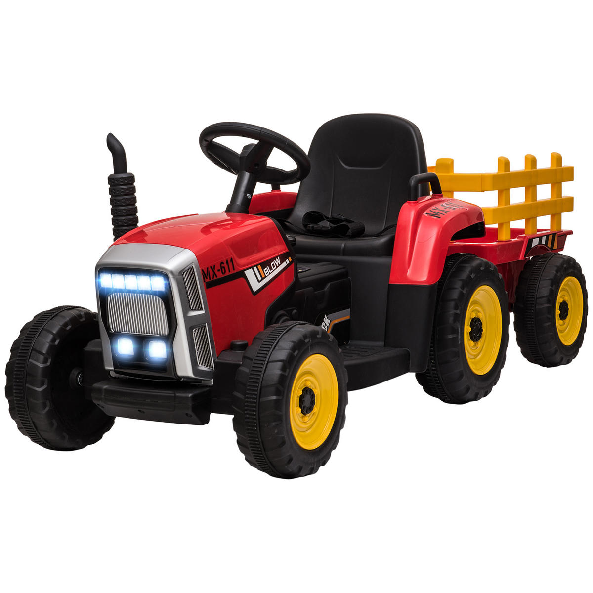 KINDER-TRAKTOR DE-06193 mit Eltern-Fernbedienung und Anhänger Rot/Schwarz - Rot, Kunststoff/Metall (136.5/50/52.5cm) - ComfortXL