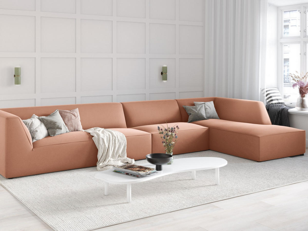 ECKSOFA rechts Ruby aus Samt rosa 5 Sitzplätze - Pink, Textil (180/366cm) - Micadoni
