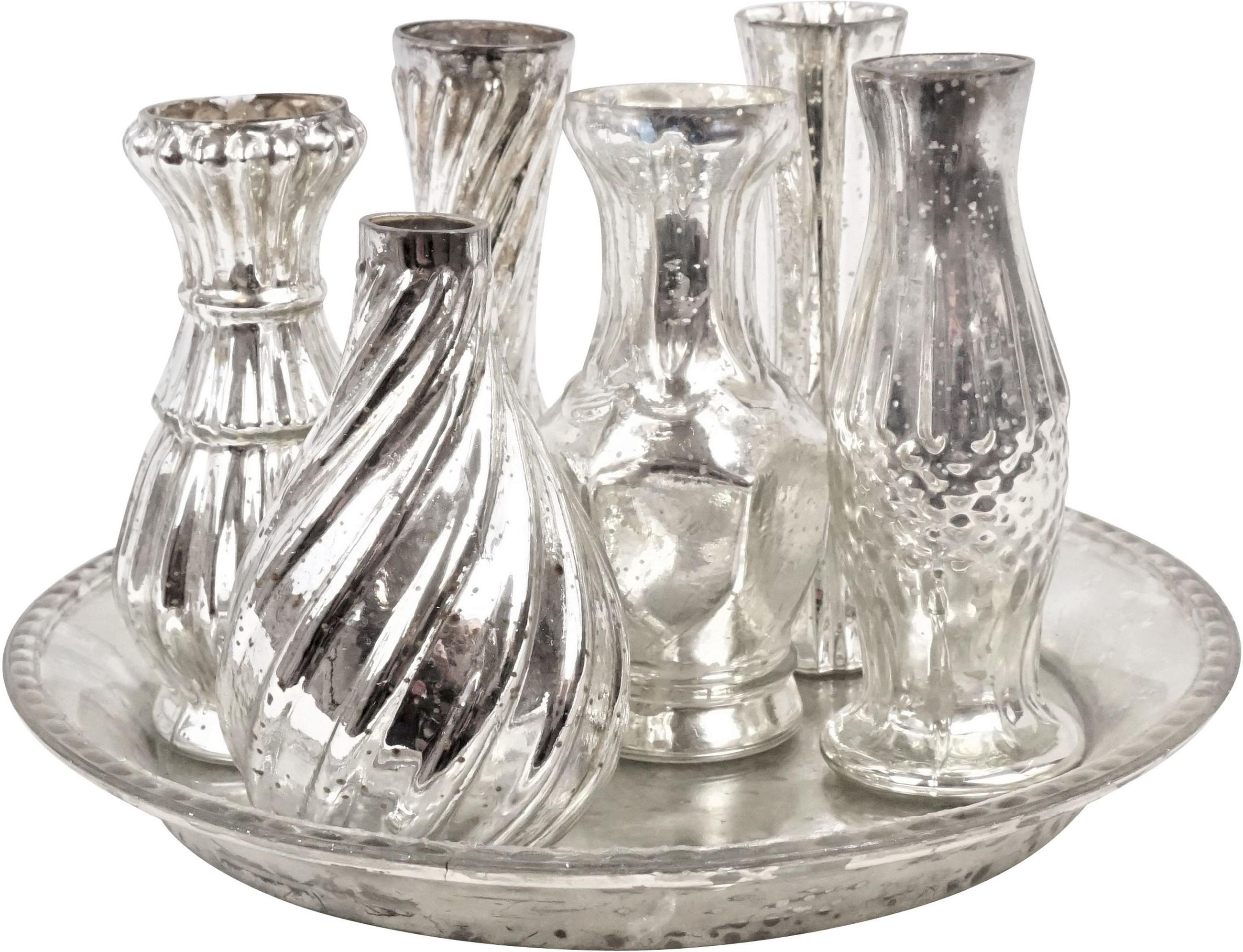 VASENENSEMBLE Poesie silberfarben 7-tlg. - Silberfarben, Glas (14cm) - FURNARO