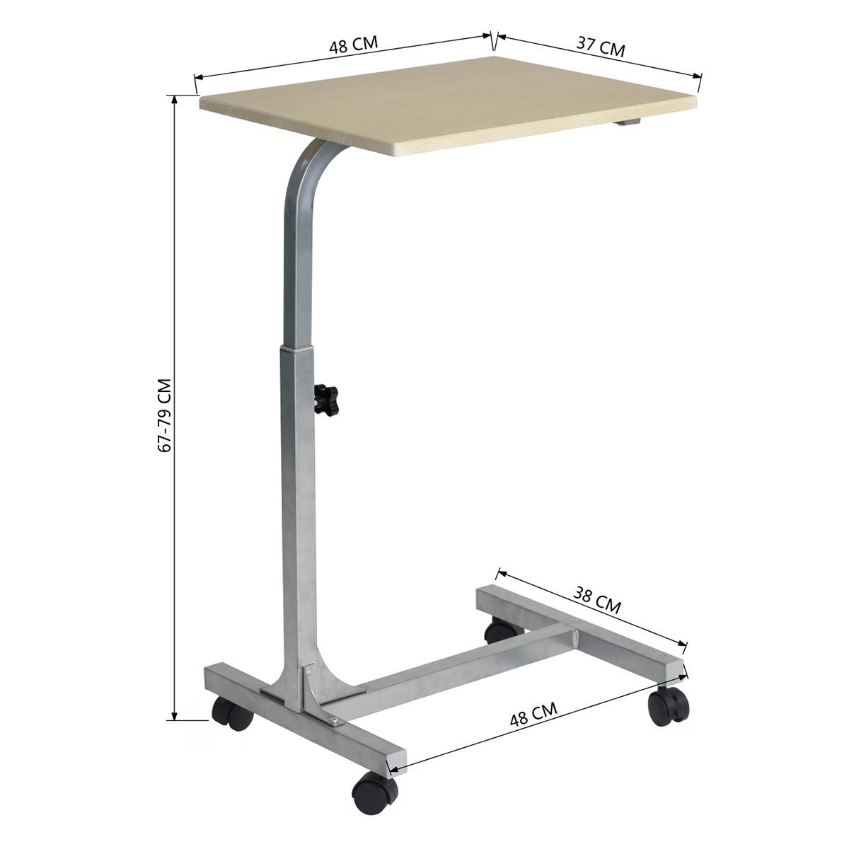 BEISTELLTISCH HÖHENVERSTELLBAR MIT ROLLEN - Eichefarben, Metall (79/48/37cm) - Meubles Cosy