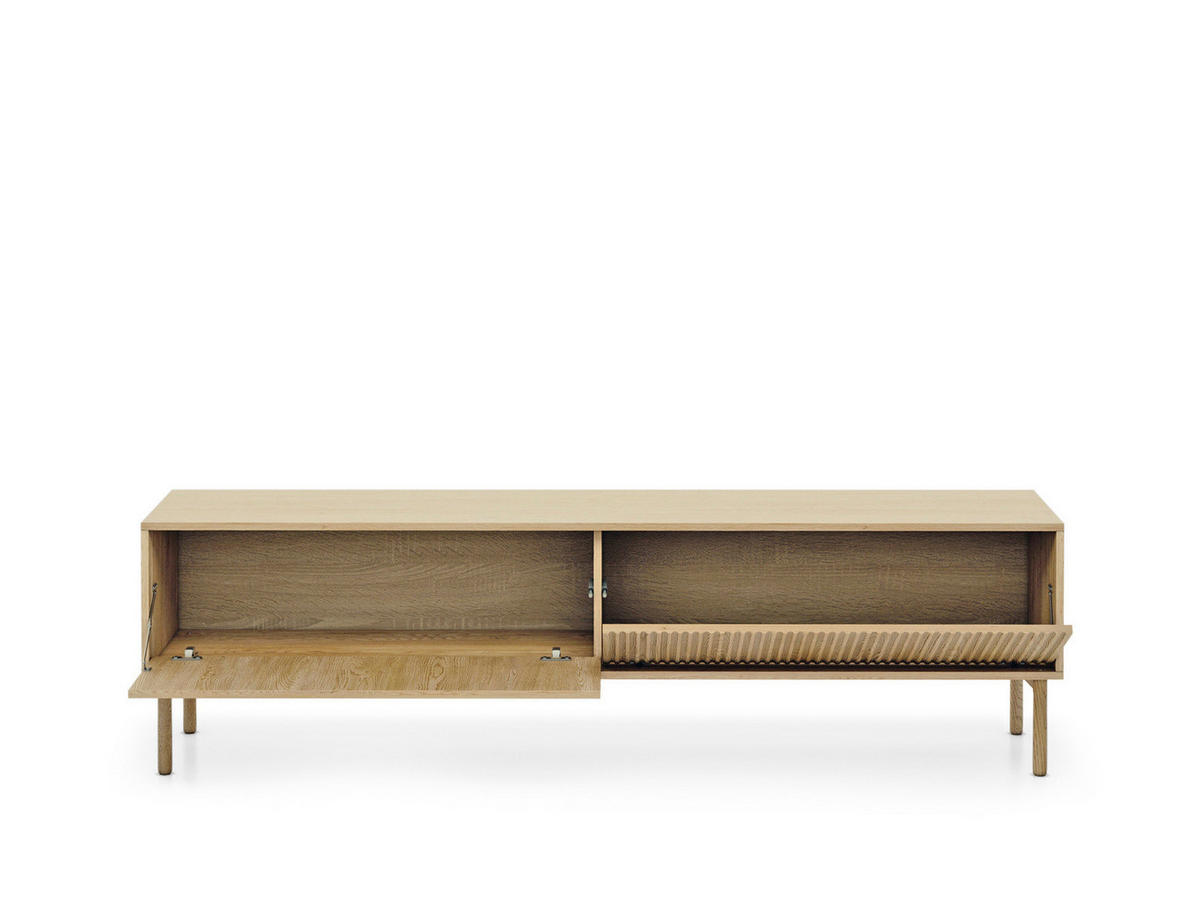 TV-LOWBOARD TAVO 187 cm Eiche Cremona - mit 2 Türen, Riffel-Fronten und Holzfüßen - Eichefarben, Holz/Holzwerkstoff (187/52/39cm) - Ravio