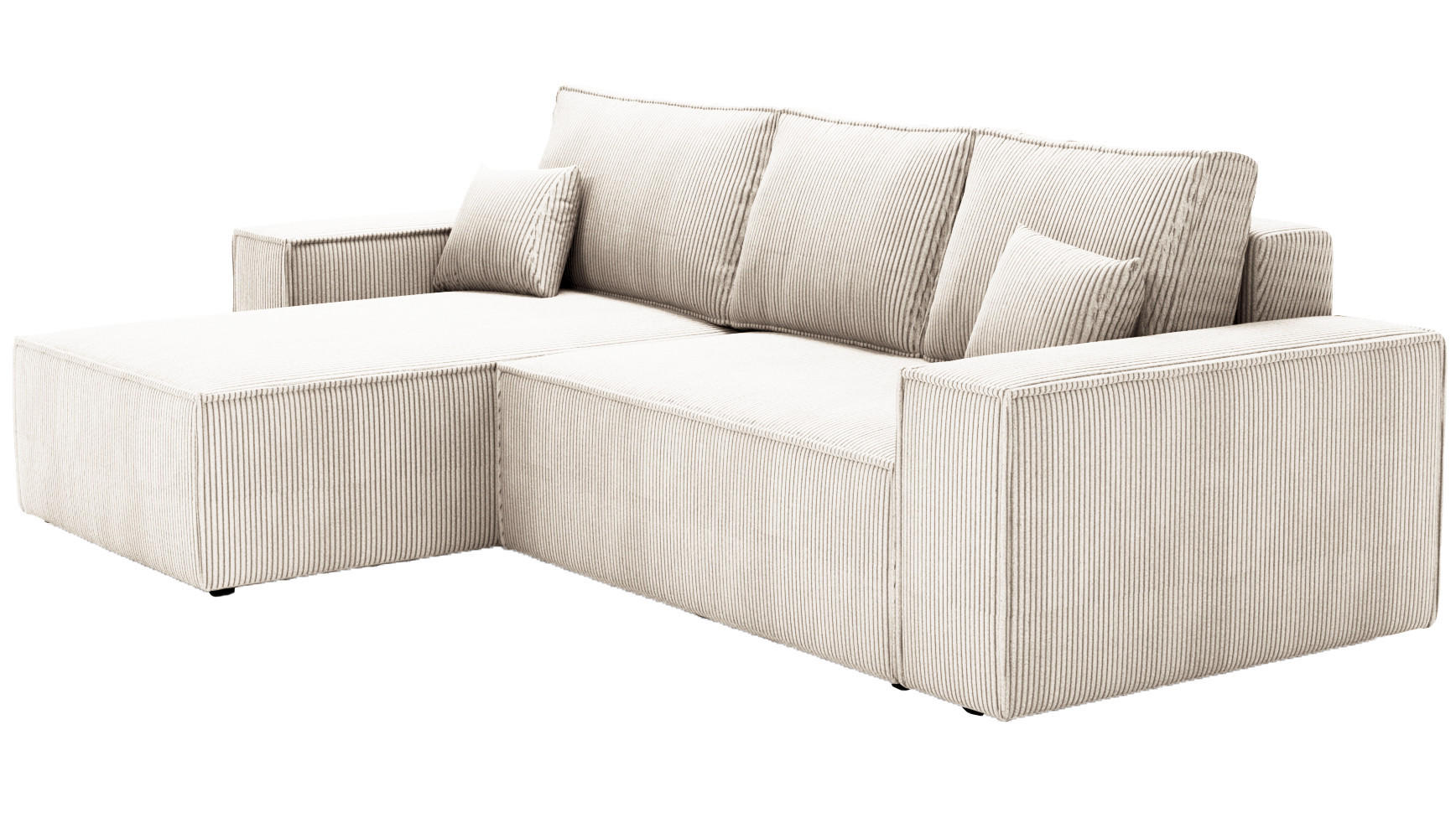 ECKSOFA Bergamo L mit Cordstoff, 280 cm, Schlaffunktion, Links - Ecru - Ecru, Holz (277/189cm) - Emporius
