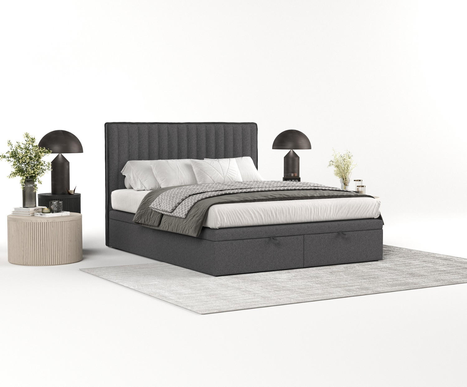 POLSTERBETT Keva mit Stauraum 120/200 cm Anthrazit im Megan Stoff - Anthrazit/Schwarz, Holz/Holzwerkstoff (120/200cm) - AltaBeds