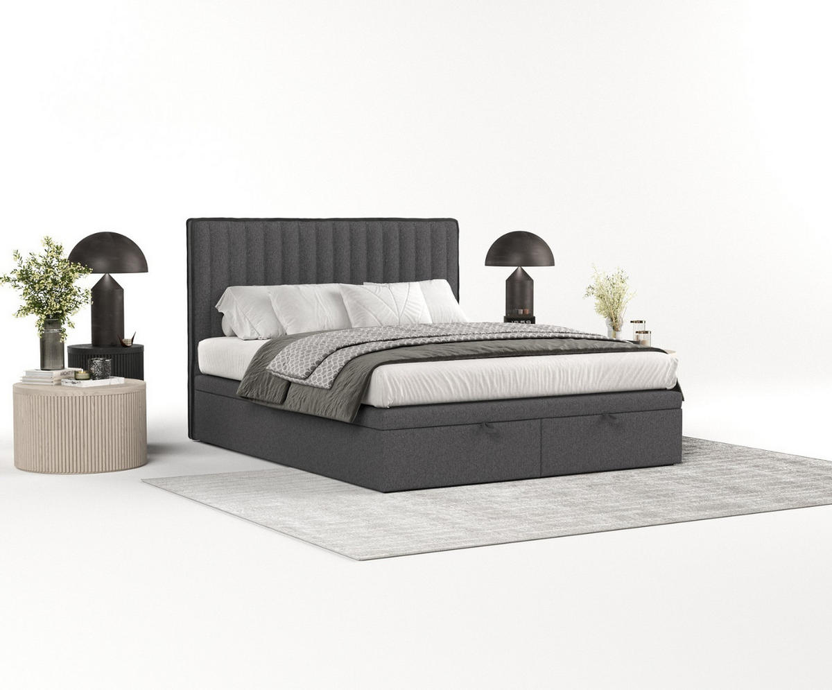 POLSTERBETT Keva mit Stauraum 160/200 cm Anthrazit im Megan Stoff - Anthrazit/Schwarz, Holz/Holzwerkstoff (160/200cm) - AltaBeds