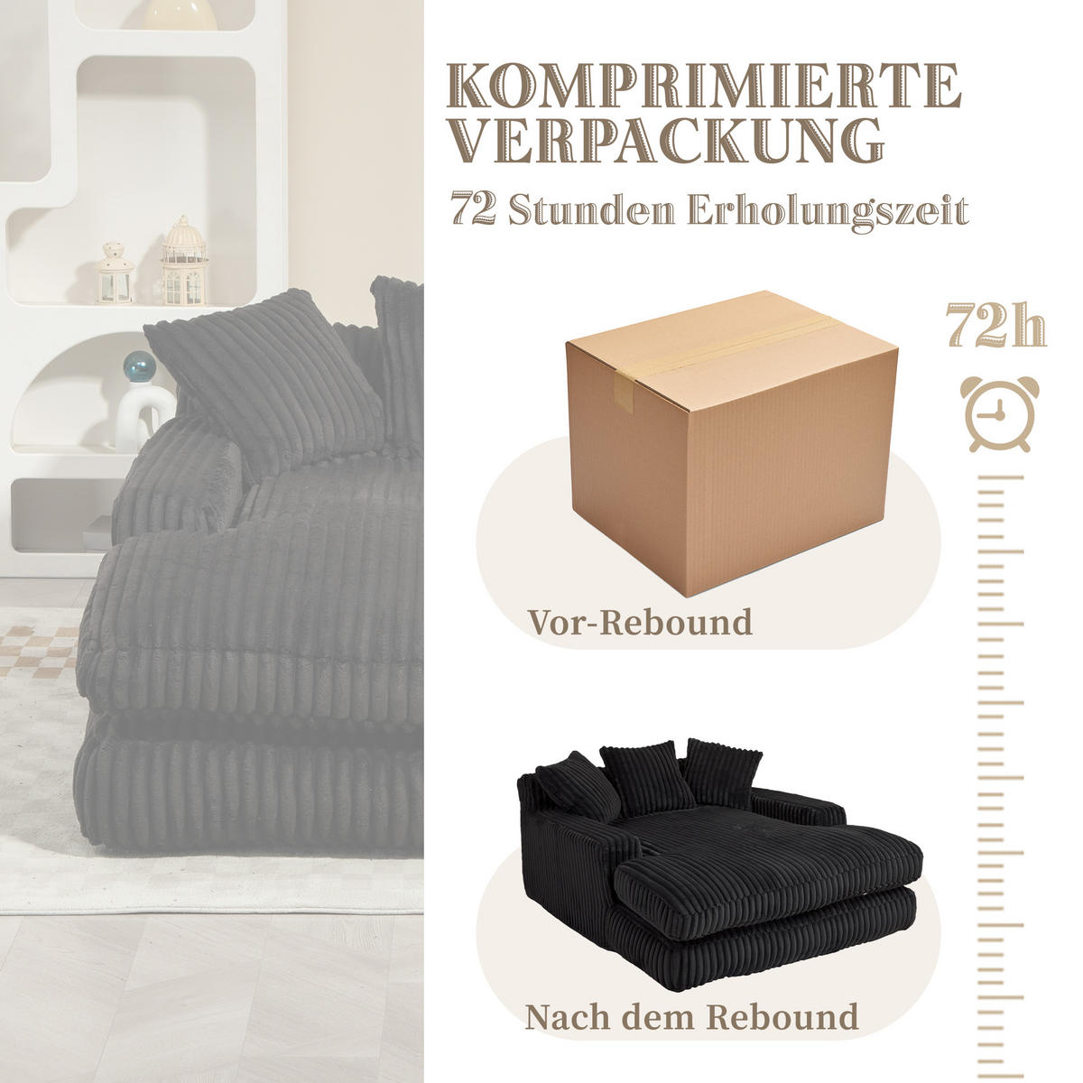 SCHLAFSOFA aus Cord mit 3 Kissen, Schwarz - Schwarz, Textil (125/63/155cm)