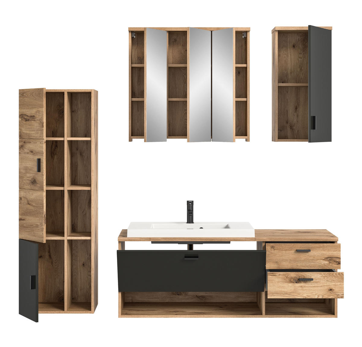 BAD-SET GRADO 5-tlg. (B/H/T: ca. 203/192/48 cm) in Nox Oak Nachbildung/Nox Oak - Eichefarben, Holzwerkstoff (203/192/48cm)