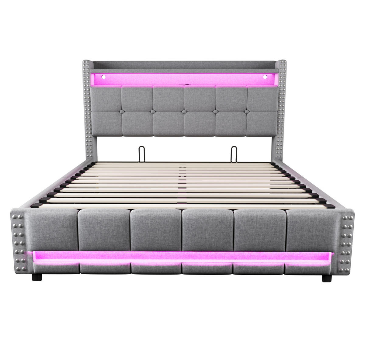 ČALÚNENÁ posteľ z leinenstoffu 160x200 cm svetlosivá s LED osvetlením, USB portom a úložným priestorom - svetlosivá, textil (160/200cm) - Modfu