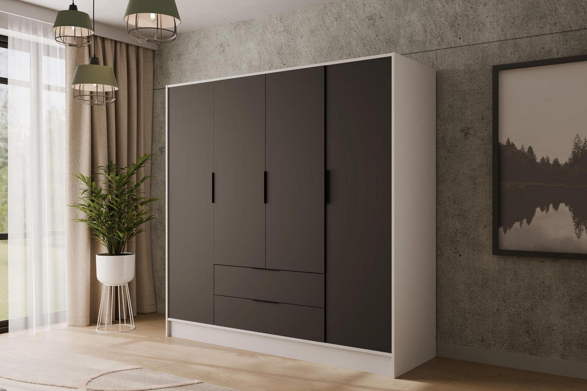 KLEIDERSCHRANK mit Flügeltüren KOLIN 200x200cm Weiß / Schwarz - Schwarz/Weiß, Holzwerkstoff (200/200/51cm) - ALTDECOR