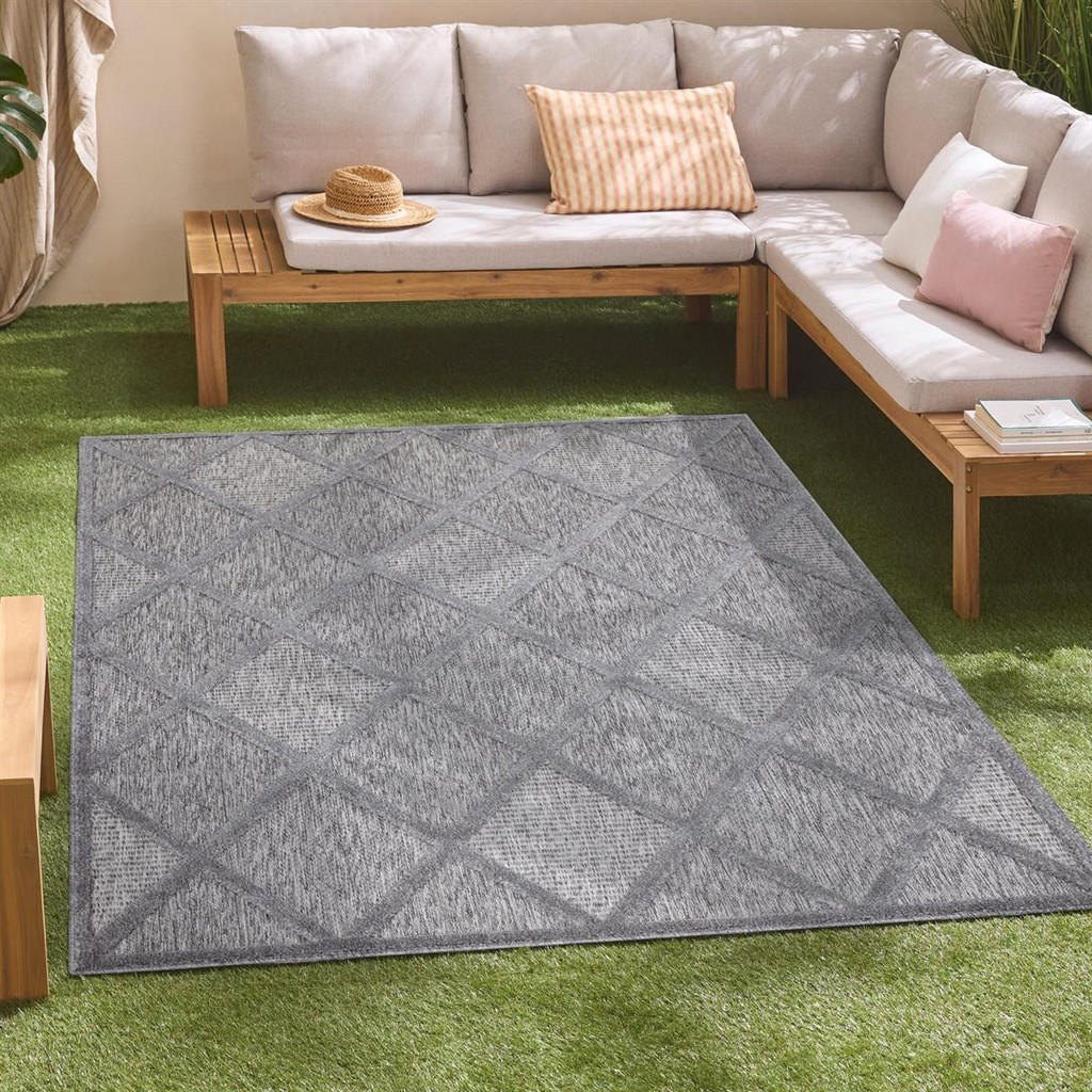 Thumbnail - carpet city Outdoor-Teppich, Anthrazit, Textil, Rauten, Rechteckig, 140x200 cm, Oeko-Tex® Standard 100, pflegeleicht, UV...