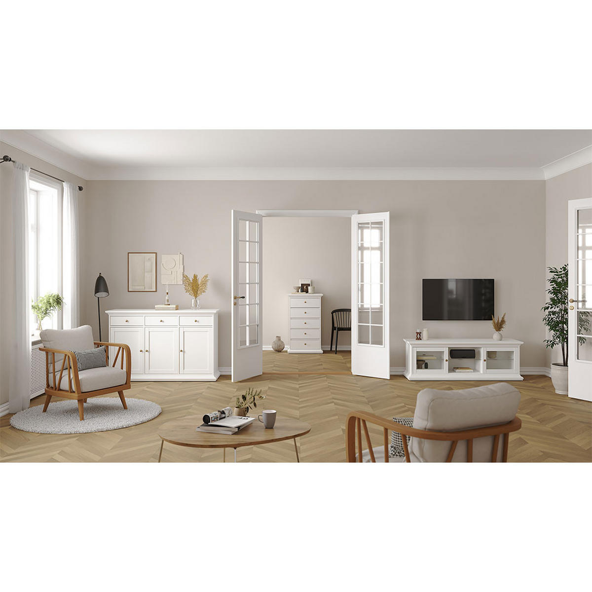 TV-ELEMENT Venedig Weiß 150/42/51 cm - Weiß, Holzwerkstoff (150/51/42cm) - ebuy24