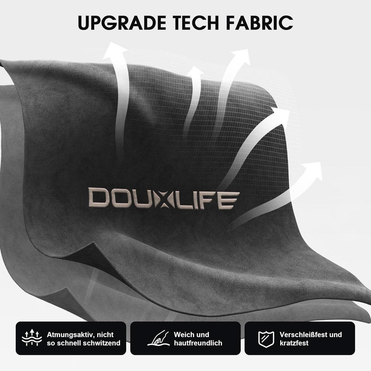 GAMING Stuhl Stoff mit Massagefunktion und Fußstütze Grau - Grau, Textil (81.5/28.5/56cm)