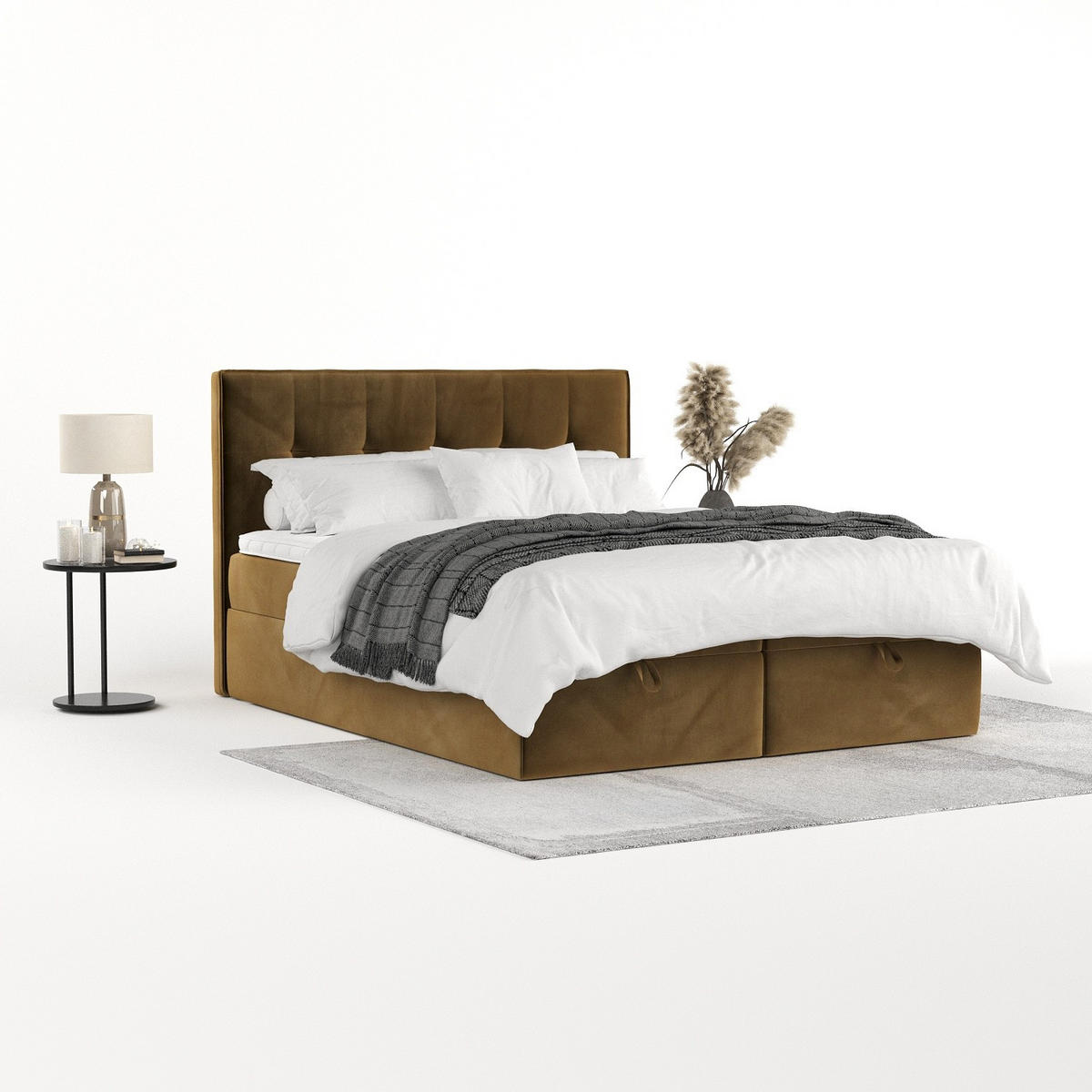 BOXBETT Tivra 200/200 cm Honiggelb im Kronos Stoff - Schwarz/Honig, Holz/Holzwerkstoff (200/200cm) - AltaBeds