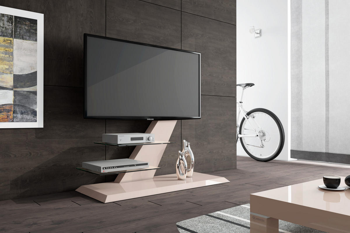TV RACK rechteckig Cappuccino Hochglanz Glas 120/106/50 cm - Cappuccino, Holzwerkstoff (120/106/50cm)