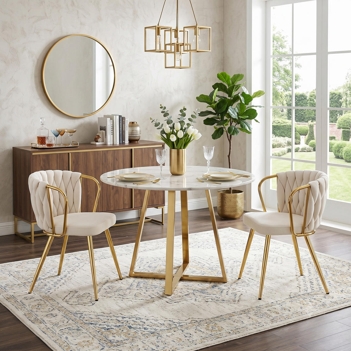 ESSZIMMERSTUHL 2ER-SET aus Samt mit goldenen Beinen, ergonomisch gepolstert - Beige, Textil (43/76/58cm) - Urban Meuble