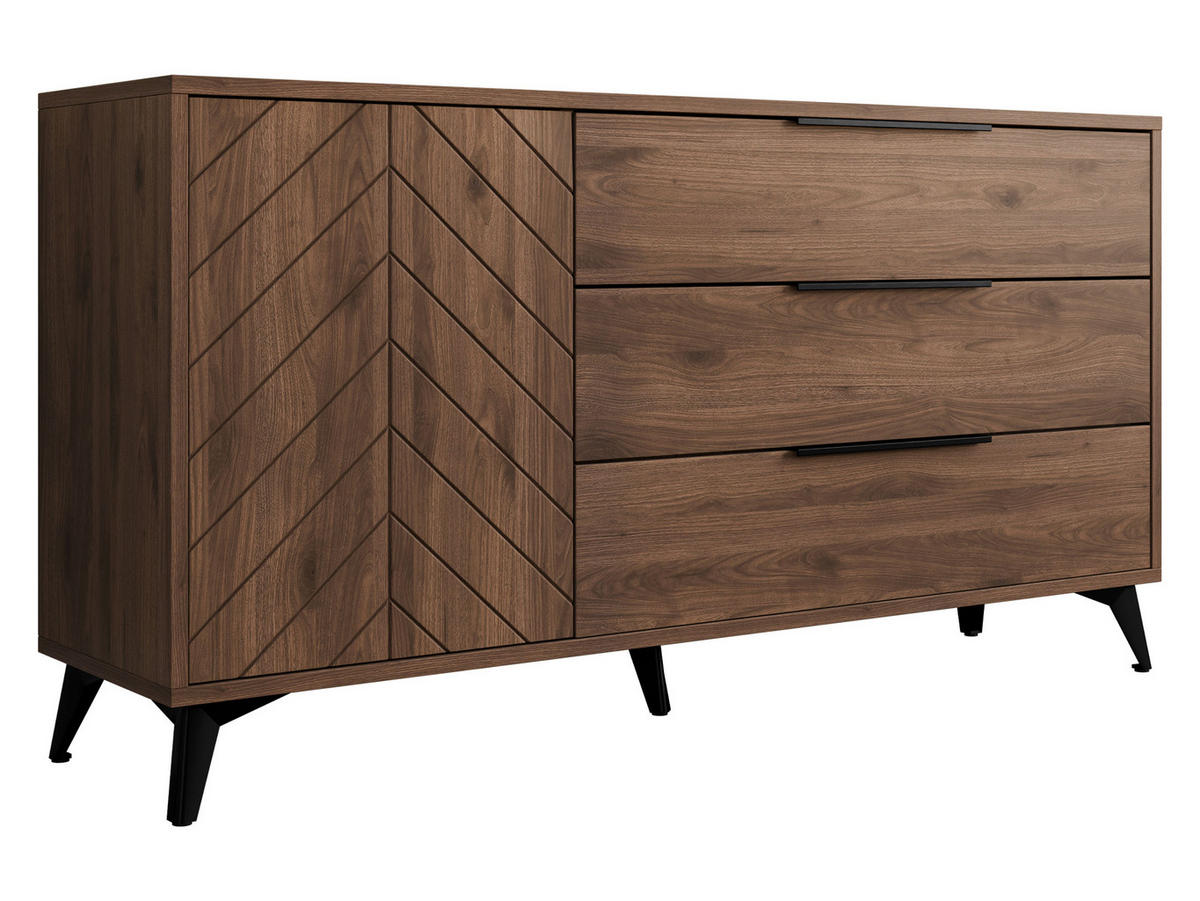 KOMMODE Xylix Bis 1D3SZ - Nussbaumfarben/Schwarz, Holzwerkstoff/Metall (154/80/40cm) - MIRJAN24