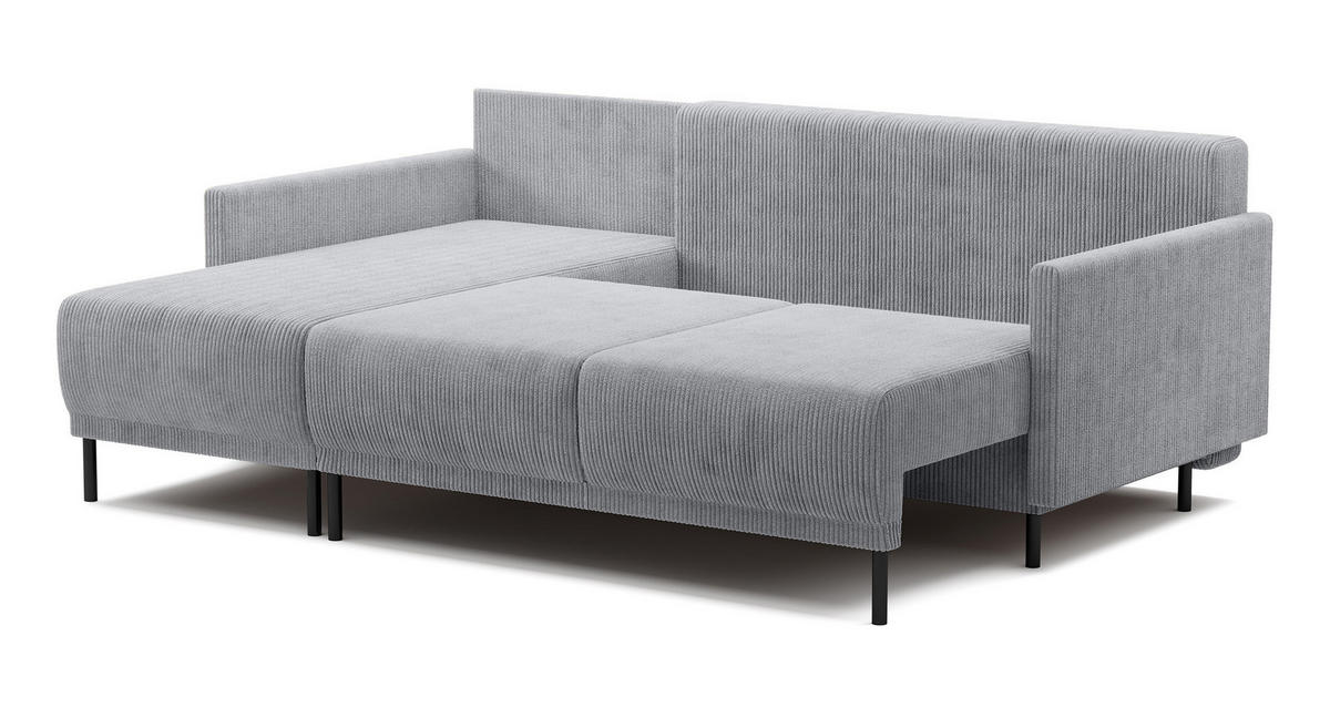 ECKSOFA Hamiel Hellgrau Cordbezug - Hellgrau/Schwarz, Holz/Textil (212/142cm) - Selsey