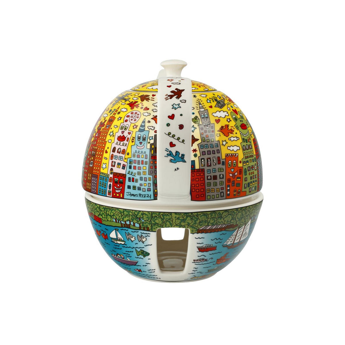 TEEKANNE MIT STÖVCHEN James Rizzi - My New York City Sunset bunt 1,2 l - Multicolor, Keramik (1.2L) - Goebel