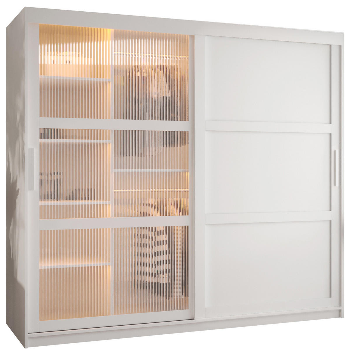 SCHWEBETÜRENSCHRANK 200/200/62 2-türig - Silberfarben/Weiß, Holz/Kunststoff (200/200/62cm) - Abiks Möbel