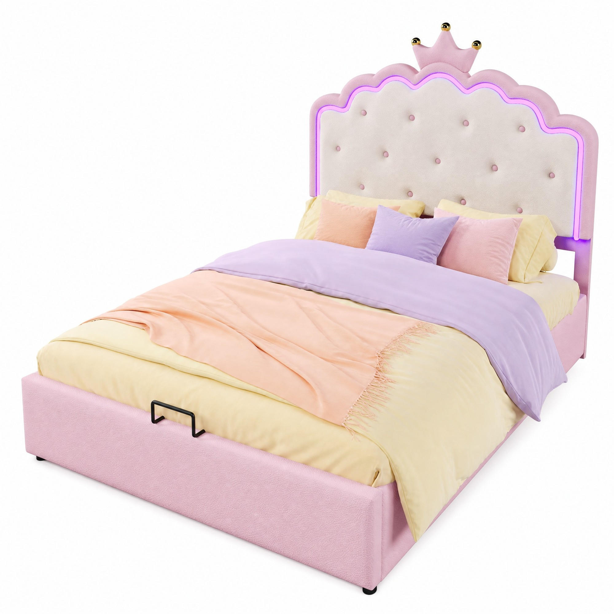 POLSTERBETT 140/200 cm aus PU mit LED-Licht und Stauraum, Rosa - Pink, Kunststoff (140/200cm) - OKMYHOME