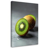 LEINWANDBILDER, Eine geschnittene Kiwi in einer minimalistischen Komposition - Grün, Textil (20/30cm) - Feeby