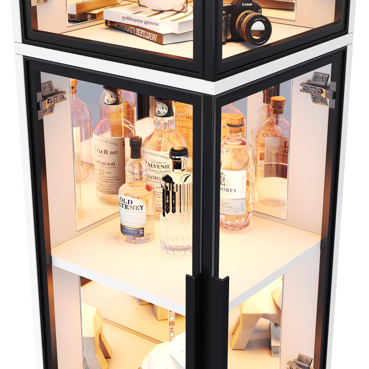 VITRINE LED Glas Spiegelrückwand 164cm Weiß - Weiß, Glas (44/164/42cm) - FLIEKS