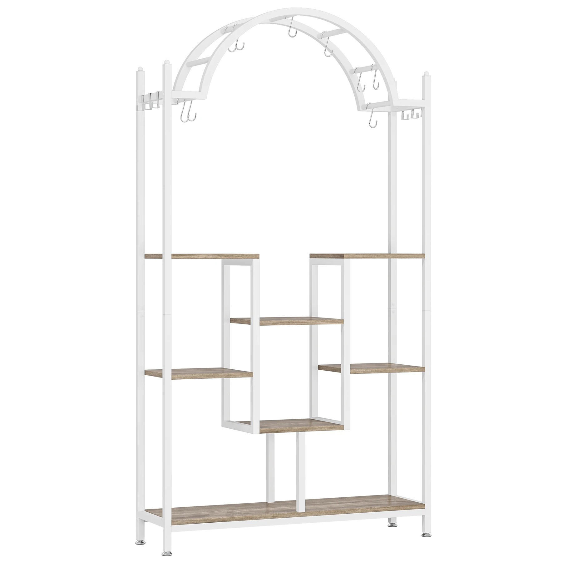 PFLANZENREGAL 5-stufiger, 190cm gewölbtes,Metall,mit Aufhängehaken - Weiß, Holzwerkstoff (100/190/30cm) - Kaket